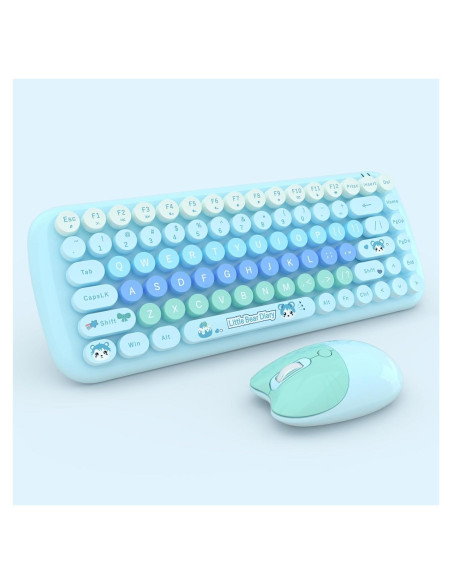 Teclado y Ratón Inalámbrico Lomiluskr Azul, Diseño Retro