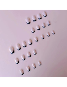 Uñas Postizas Cortas Cuadradas Puyokinm 24 Pcs Punta Francesa Negra 2