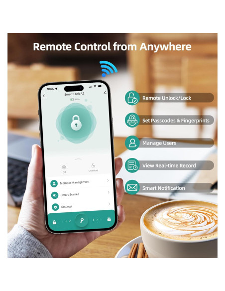 Cerradura Inteligente WiFi HEANTLE A2-BBFHST-HNT con Huella Dactilar