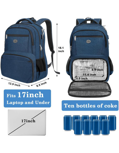 Mochila MATEIN 17" para Laptop y Almuerzo Aislado Azul