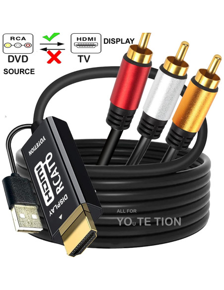 YOTETION Convertidor AV a HDMI 3FT 1080P para PS2 PS3 Xbox