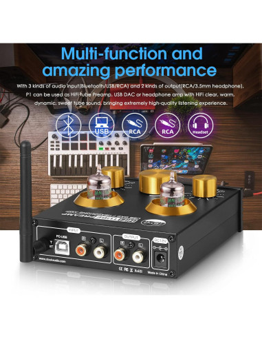 Douk Audio P1 Previo de Válvula Bluetooth Hi-Fi con DAC USB