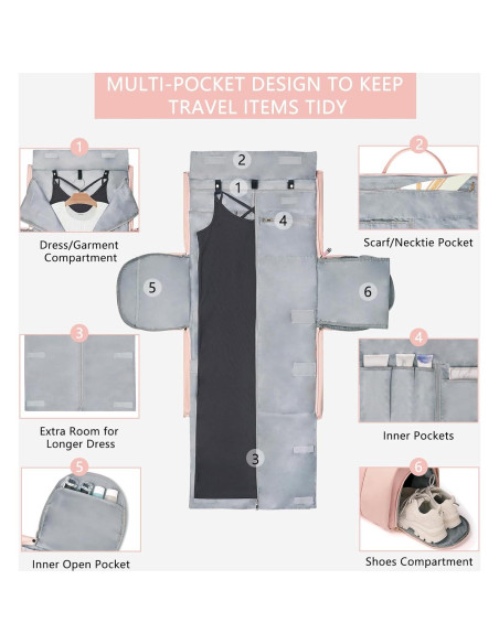 Bolsa Duffle Convertible BOLOSTA Rosa 52L para Ropa y Zapatos