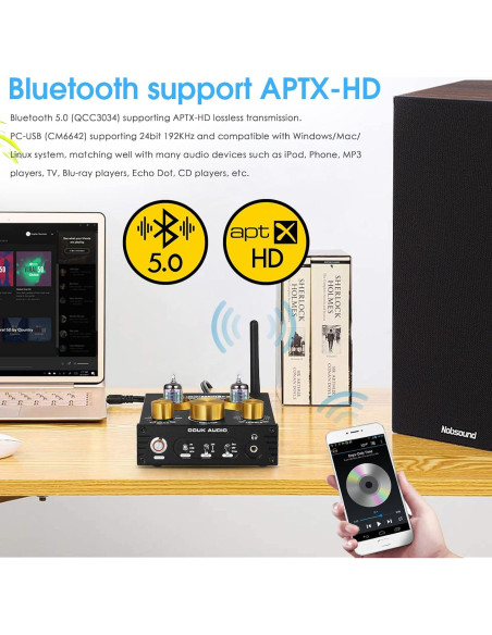 Douk Audio P1 Previo de Válvula Bluetooth Hi-Fi con DAC USB