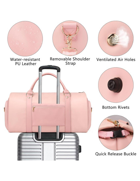 Bolsa Duffle Convertible BOLOSTA Rosa 52L para Ropa y Zapatos