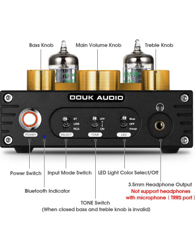 Douk Audio P1 Previo de Válvula Bluetooth Hi-Fi con DAC USB