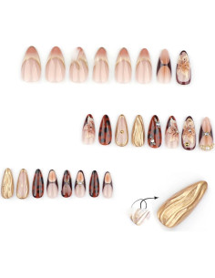 Uñas Postizas Almendras 22 Piezas YOLEZI Marrón 3D Flores 2