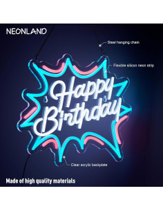 Letrero de Neón Feliz Cumpleaños LED NEONLAND 43x30.5cm 2