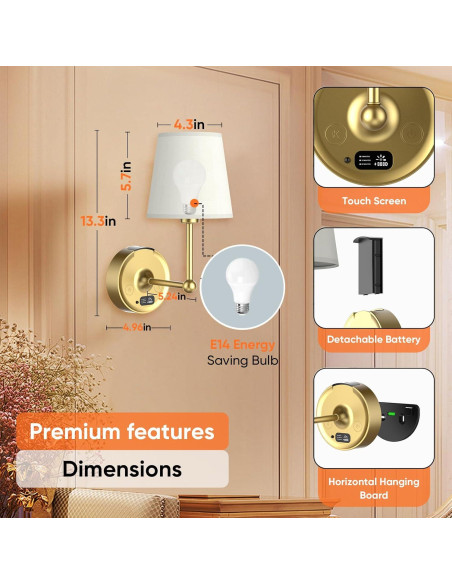 Juego de Apliques de Pared Inalámbricos Querusy 2 Unidades 8000mAh