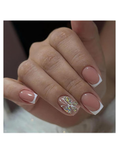 Uñas Postizas Cortas Cuadradas RTKHFZE 24 Pcs Diseño Mariposas