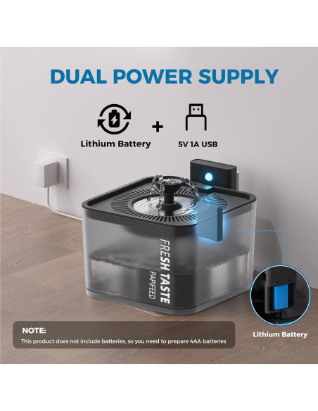 Fuente de Agua Inalámbrica para Gatos PAPIFEED 3L Negra