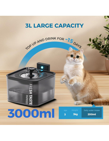 Fuente de Agua Inalámbrica para Gatos PAPIFEED 3L Negra