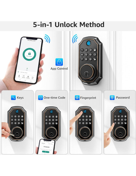 Cerradura Inteligente LOCK&SOLVER con Teclado y Manija de Bronce