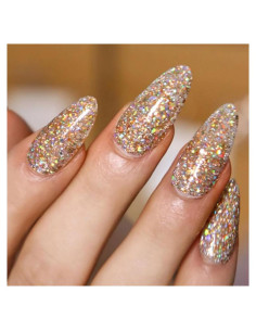 Uñas Postizas Brillantes Doradas Almendra TOGZOM 24 Pcs