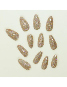 Uñas Postizas Brillantes Doradas Almendra TOGZOM 24 Pcs 2