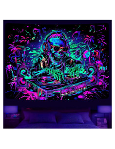 Tapiz Calavera Psicodélico Uspring 130x150 cm Luz Negra UV