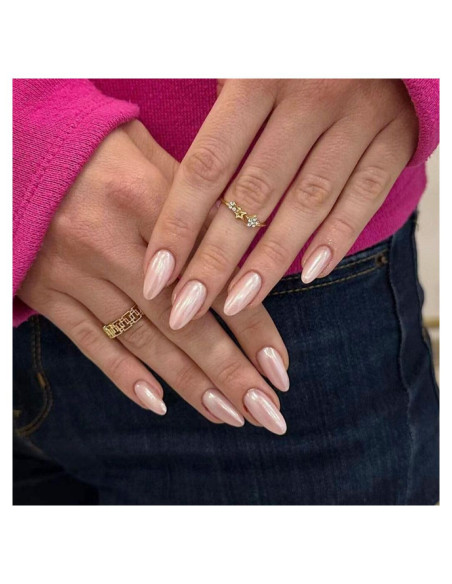 Uñas Postizas Cortas Almendra Rosadas CTTHNBD 24 Pcs