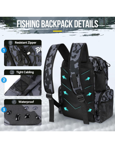 Mochila de Pesca PLUSINNO 45L con Nevera y Soportes para Cañas