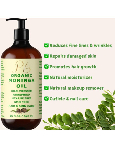 Aceite de Moringa Orgánico 473 ml Pomberries - Hidratante Piel y Cabello