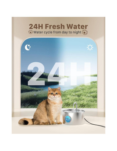 Fuente de Agua para Gatos GIOTOHUN 2.2L Acero Inoxidable Silenciosa