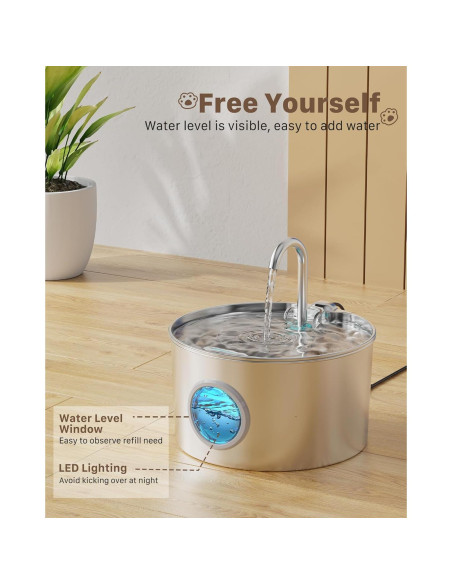 Fuente de Agua para Gatos GIOTOHUN 2.2L Acero Inoxidable Silenciosa