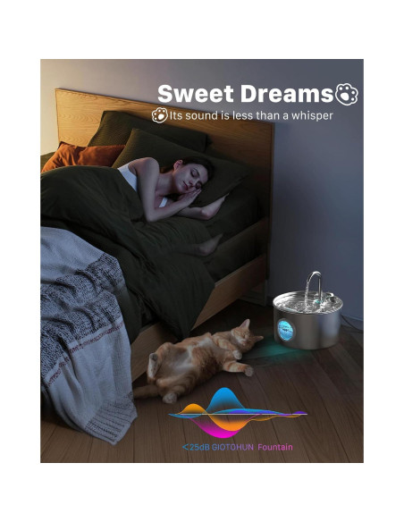 Fuente de Agua para Gatos GIOTOHUN 2.2L Acero Inoxidable Silenciosa