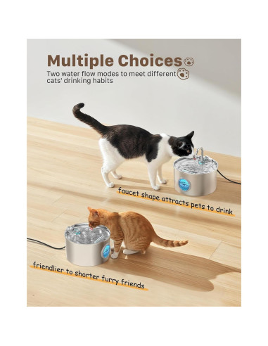 Fuente de Agua para Gatos GIOTOHUN 2.2L Acero Inoxidable Silenciosa