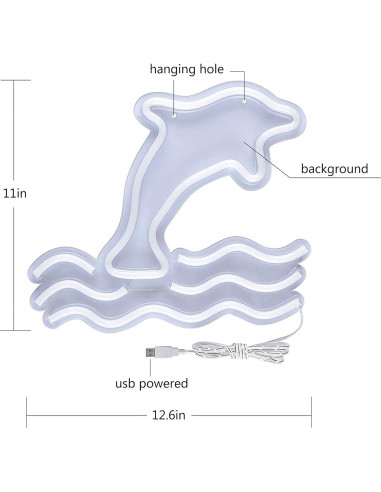 Luz de Neón LED Delfín Grande NiniTe LIGHTS USB 32 cm