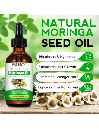 Aceite de Moringa Puro 60ml FSLHCY - Hidratante Facial y Capilar