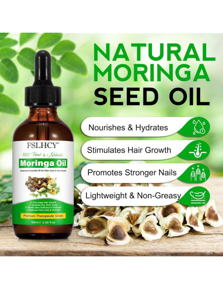 Aceite de Moringa Puro 60ml FSLHCY - Hidratante Facial y Capilar