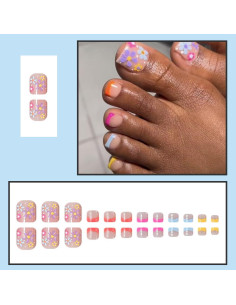 24 Uñas Postizas Acrílicas para Pies YEFIUO Diseño Francés 2