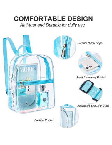 Mochila Mini Transparente Aprobada Estadio PVC Azul Bebé