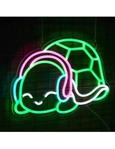 Luz de Neón Tortuga LED LISIGNVE Verde Blanca Rosa 40.9x29cm 2