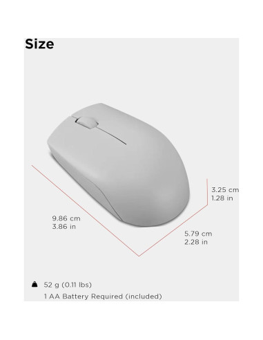 Ratón Inalámbrico Lenovo 300 - Compacto, 1000 DPI, Gris Ártico