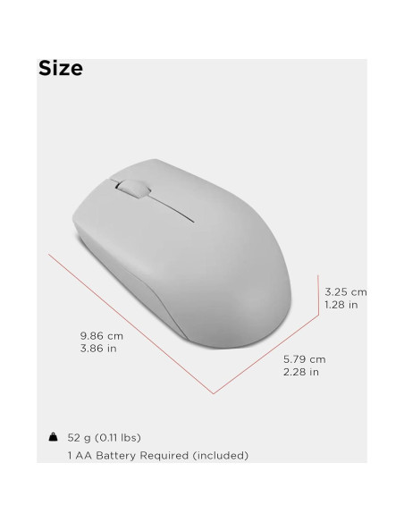 Ratón Inalámbrico Lenovo 300 - Compacto, 1000 DPI, Gris Ártico