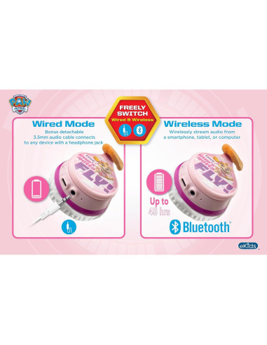 Auriculares Inalámbricos Bluetooth eKids Paw Patrol Skye