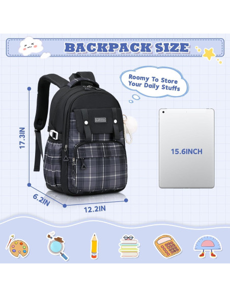 Mochila Escolar para Niñas MUSEVOS Kawaii 21L Negra