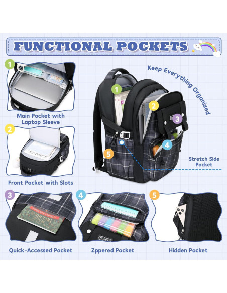 Mochila Escolar para Niñas MUSEVOS Kawaii 21L Negra