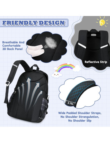 Mochila Escolar para Niñas MUSEVOS Kawaii 21L Negra