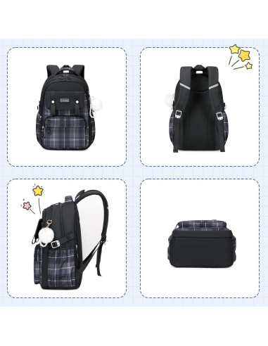 Mochila Escolar para Niñas MUSEVOS Kawaii 21L Negra