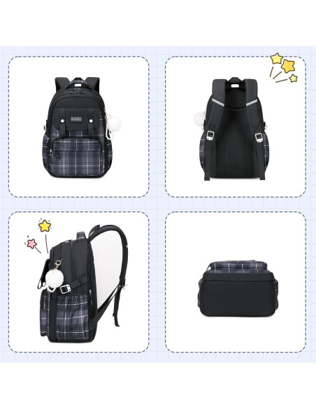 Mochila Escolar para Niñas MUSEVOS Kawaii 21L Negra