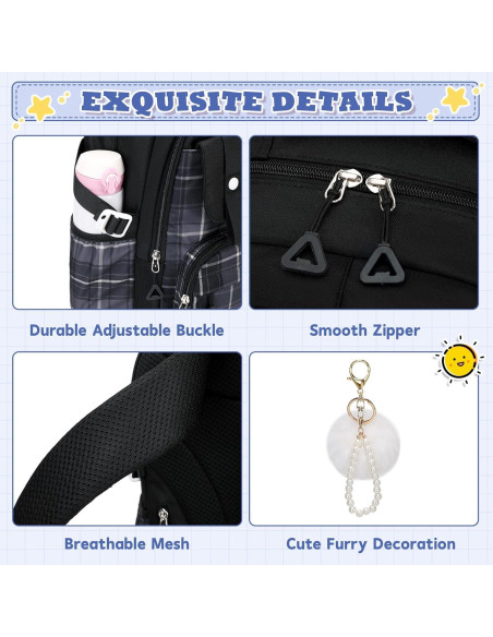 Mochila Escolar para Niñas MUSEVOS Kawaii 21L Negra