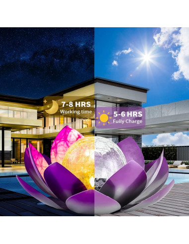 Luces Solares de Loto AIINY 2Pack Morado LED a Prueba de Agua