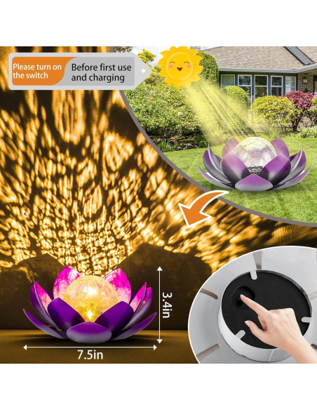 Luces Solares de Loto AIINY 2Pack Morado LED a Prueba de Agua