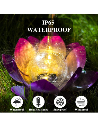 Luces Solares de Loto AIINY 2Pack Morado LED a Prueba de Agua