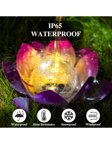 Luces Solares de Loto AIINY 2Pack Morado LED a Prueba de Agua
