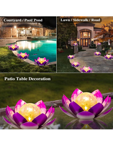 Luces Solares de Loto AIINY 2Pack Morado LED a Prueba de Agua