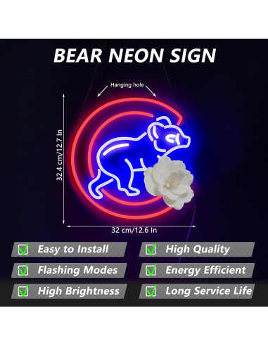 Luz de Neón LED Oso Saly Ror 32.5x32cm Decoración