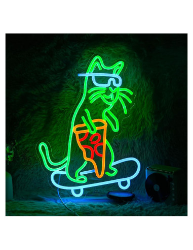 Luz de Neón Gato Patinador LIUOZHTEA 42.5x30.99 cm LED