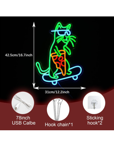 Luz de Neón Gato Patinador LIUOZHTEA 42.5x30.99 cm LED